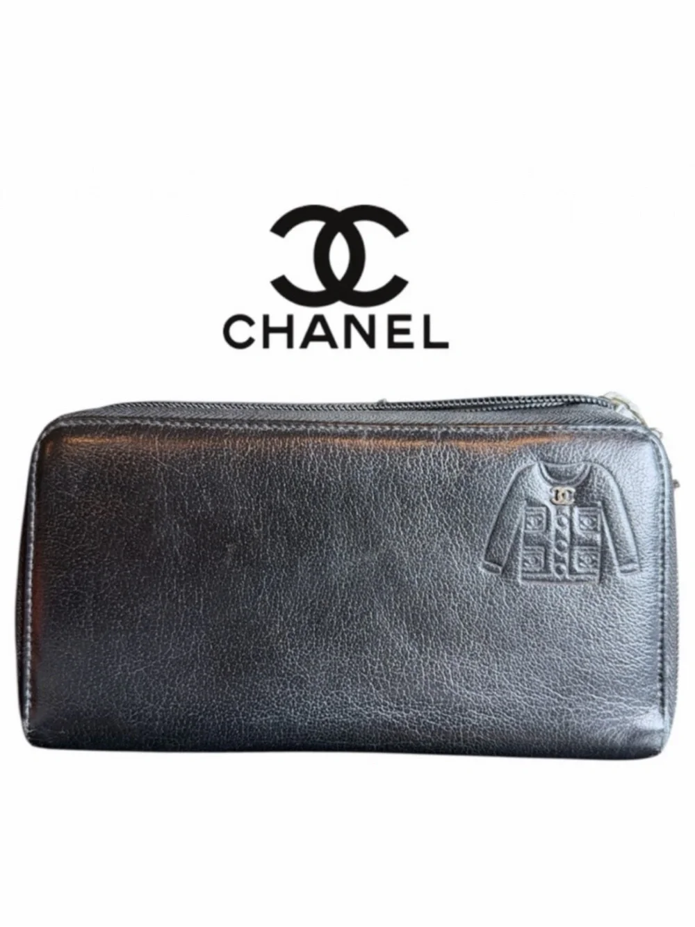 CHANEL Black Embossed Logo Long Wallet Chanel Black Cowhide Large Embossed Logo Press Button Long  main image 4